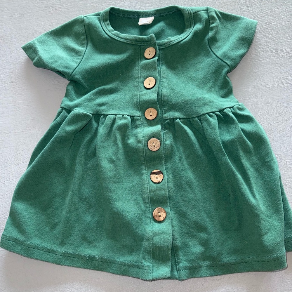 Stylish Green Button-Up Kids‎ Dress